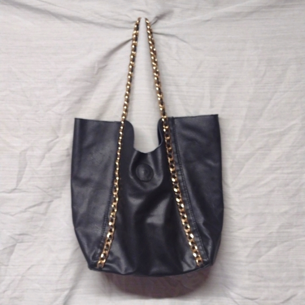 Black 100% Leather purse with chain straps
